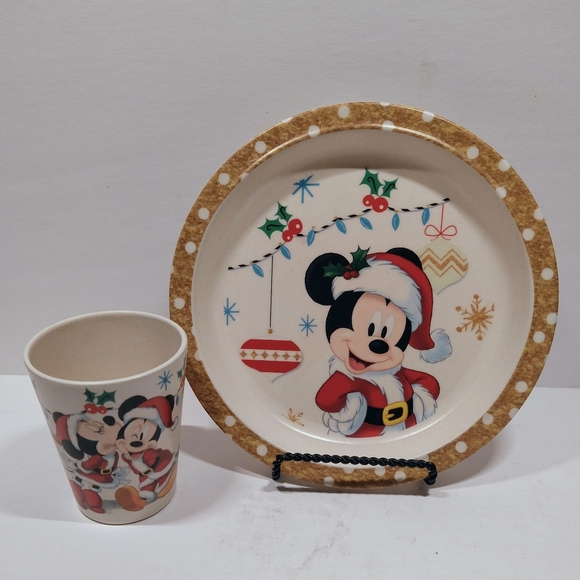DISNEY Mickey Mouse Vintage Christmas Holiday Children's Plate and Cup 1968-Now - Picture 1 of 3